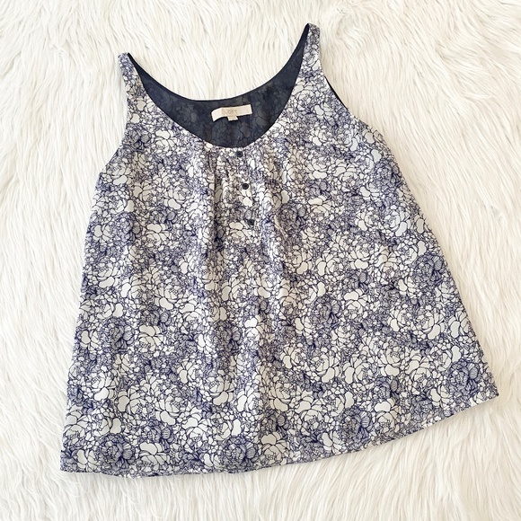 LOFT Tops - Loft Navy Blue White Floral Tank